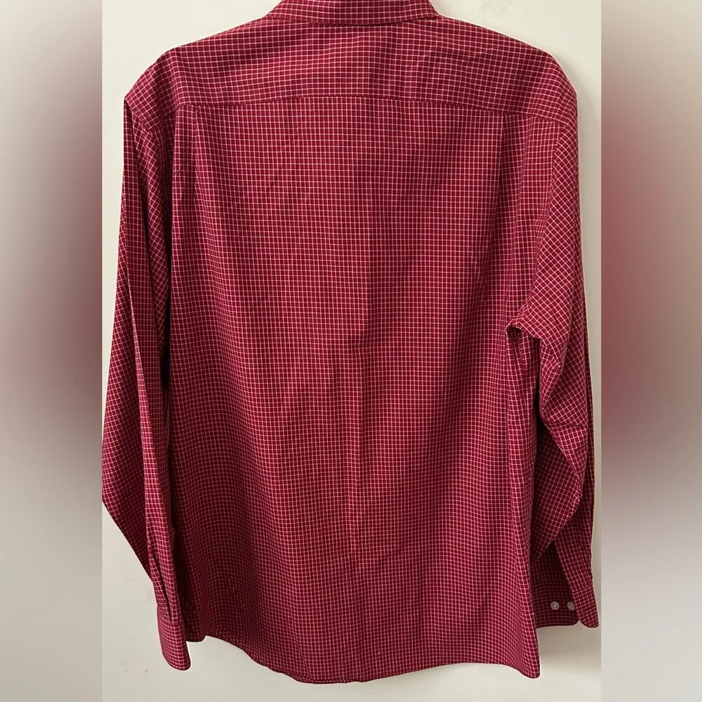 LL Bean Shirt Mens Medium Dark Red Gingham Lakeside Performance Slightly Fitted - Picture 2 of 8
